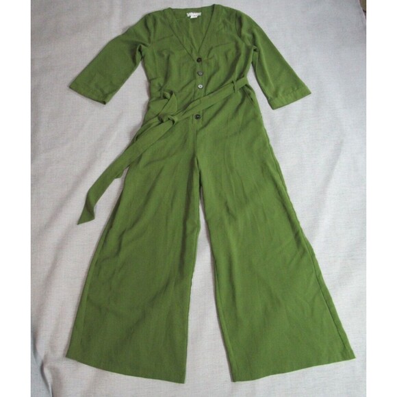 A Calin by Flying Tomato Jumpsuit Women M Green Boho Hippie Romper Classy Career - Picture 1 of 15